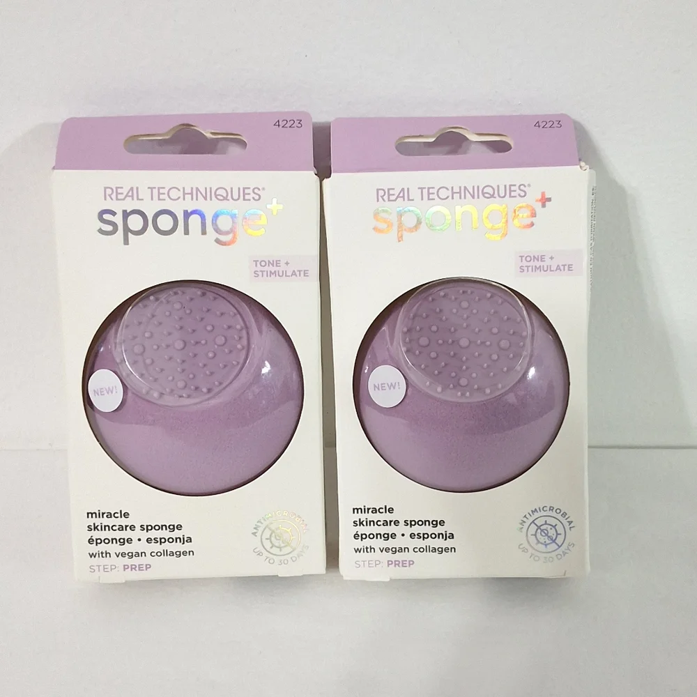 Real Techniques Miracle Skincare Sponge With Vegan Collagen, Bundle Of 2, NEW